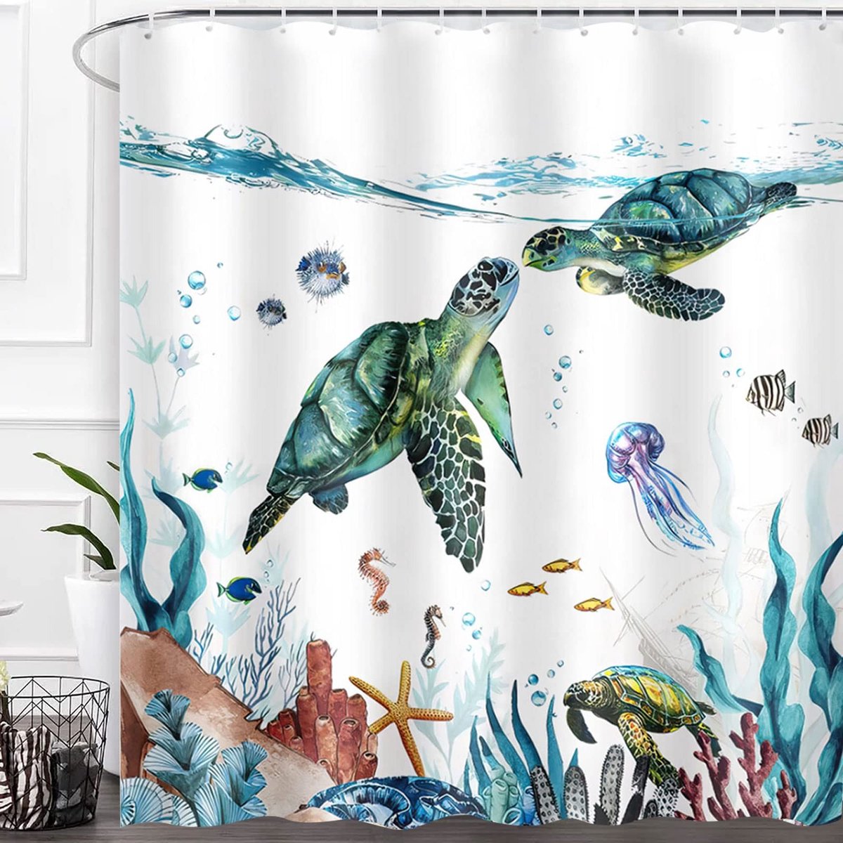 Omgoods - Douchegordijn Zeeschildpad 180x180cm Waterdicht
