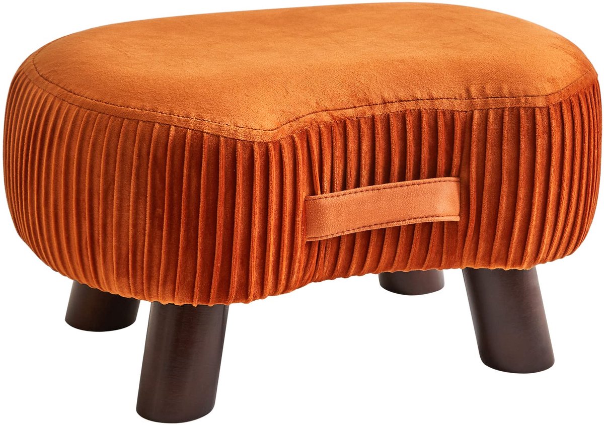 Omgoods - Ottomans - Kleine Voetenbank met Houten Poten en Handgreep (Oranje)