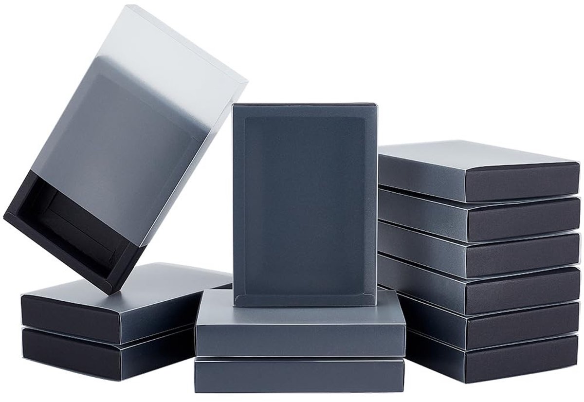 Omgoods- Cadeaubox 16 Stuks - Zwarte Kraft Doos - Doorschijnend Plastic Deksel - Sieradenverpakking - Huwelijksgeschenkdozen - Afmetingen 13,8 x 9,7 x 2,5 cm - Geschenkdoos