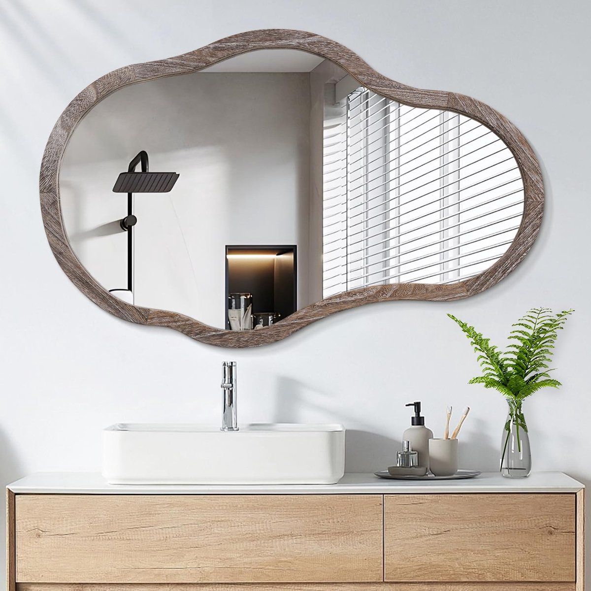 Omgoods - Uniek Asymmetrisch Houten Wandspiegel 60x40 cm