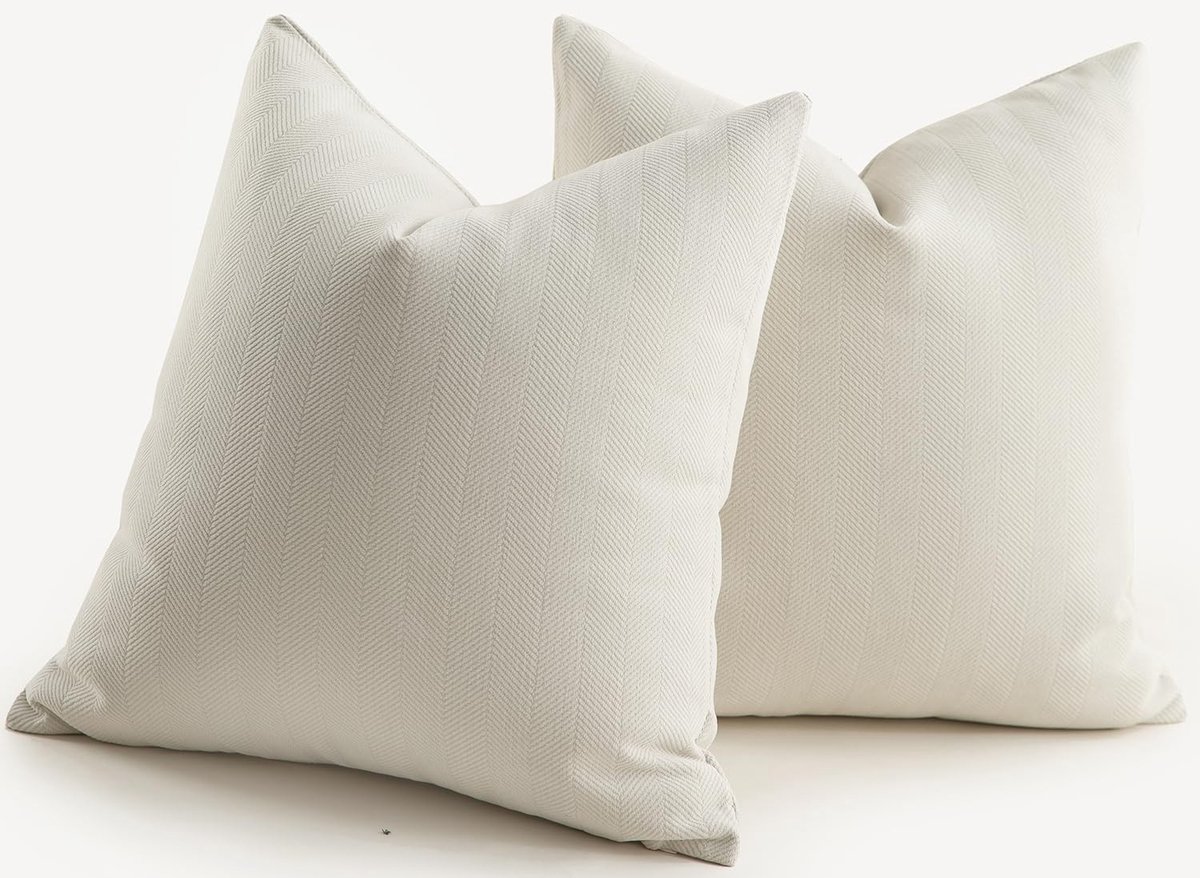 Omgoods - Set van 2 Kussenhoezen 60x60cm Crème Wit Chenille voor Woondecoratie