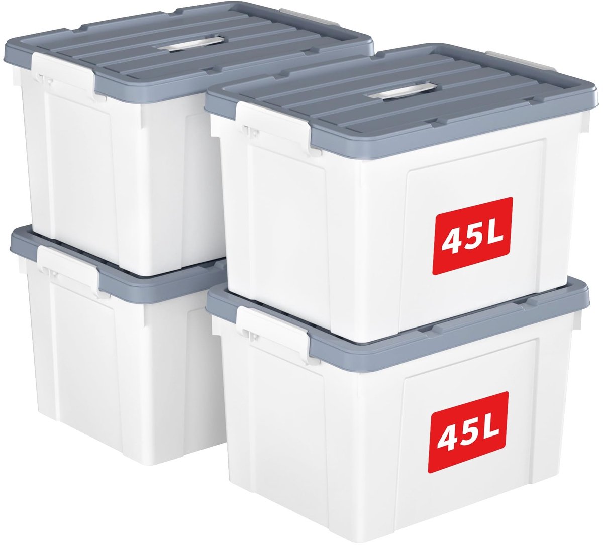 Omgoods - Set van 4 Plastic Opbergboxen met Deksel 45L