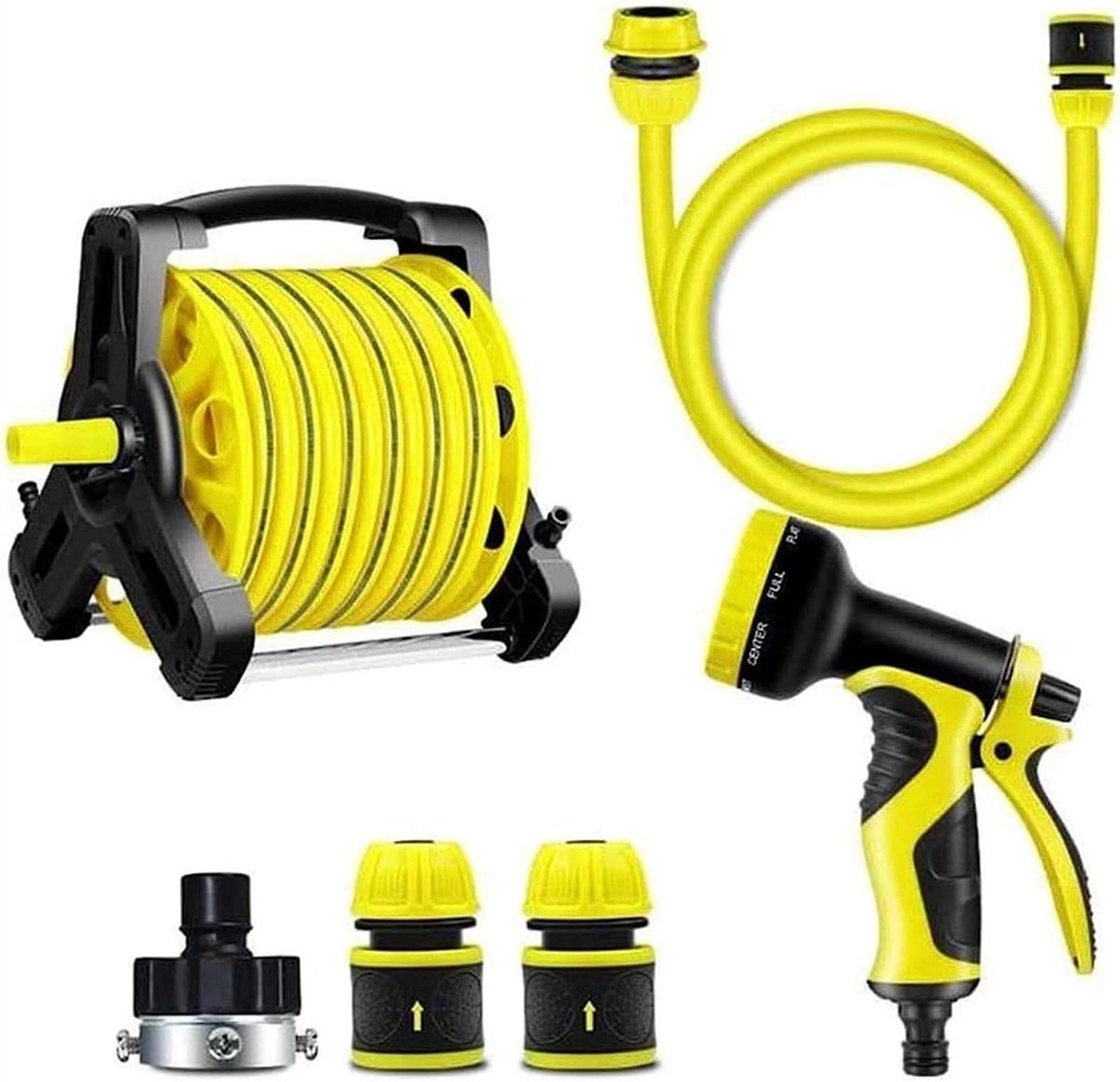 Opbergrek voor tuinslang - Slanghouder muurbevestiging - Tuin water geven - Inclusief sproeier en accessoires - 20 meter slang