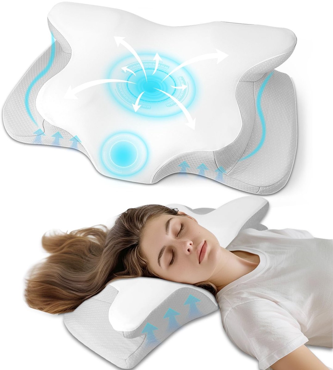 Omgoods- Orthopedisch Kussen Ergonomisch - Hoofdkussen Traagschuim - Neksteun voor Zijslapers/Rugslapers - 62x41x13 cm - Perfecte Ondersteuning - Nekkussen