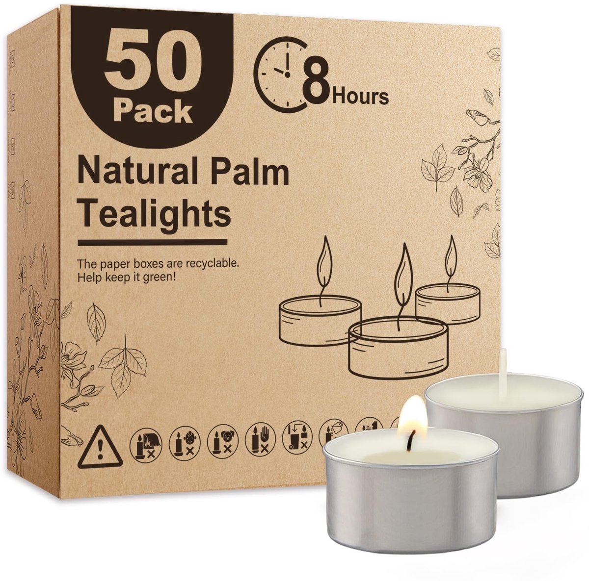 Omgoods - Geurloze Palm Theelichtjes Kaarsen 50 stuks - 8 uur brandduur, rookvrij en zonder paraffine
