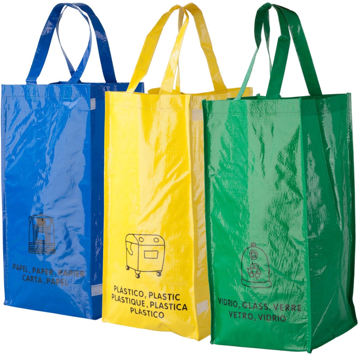 Omgoods - Set van 3 Herbruikbare Recycling Tassen voor Afvalscheiding