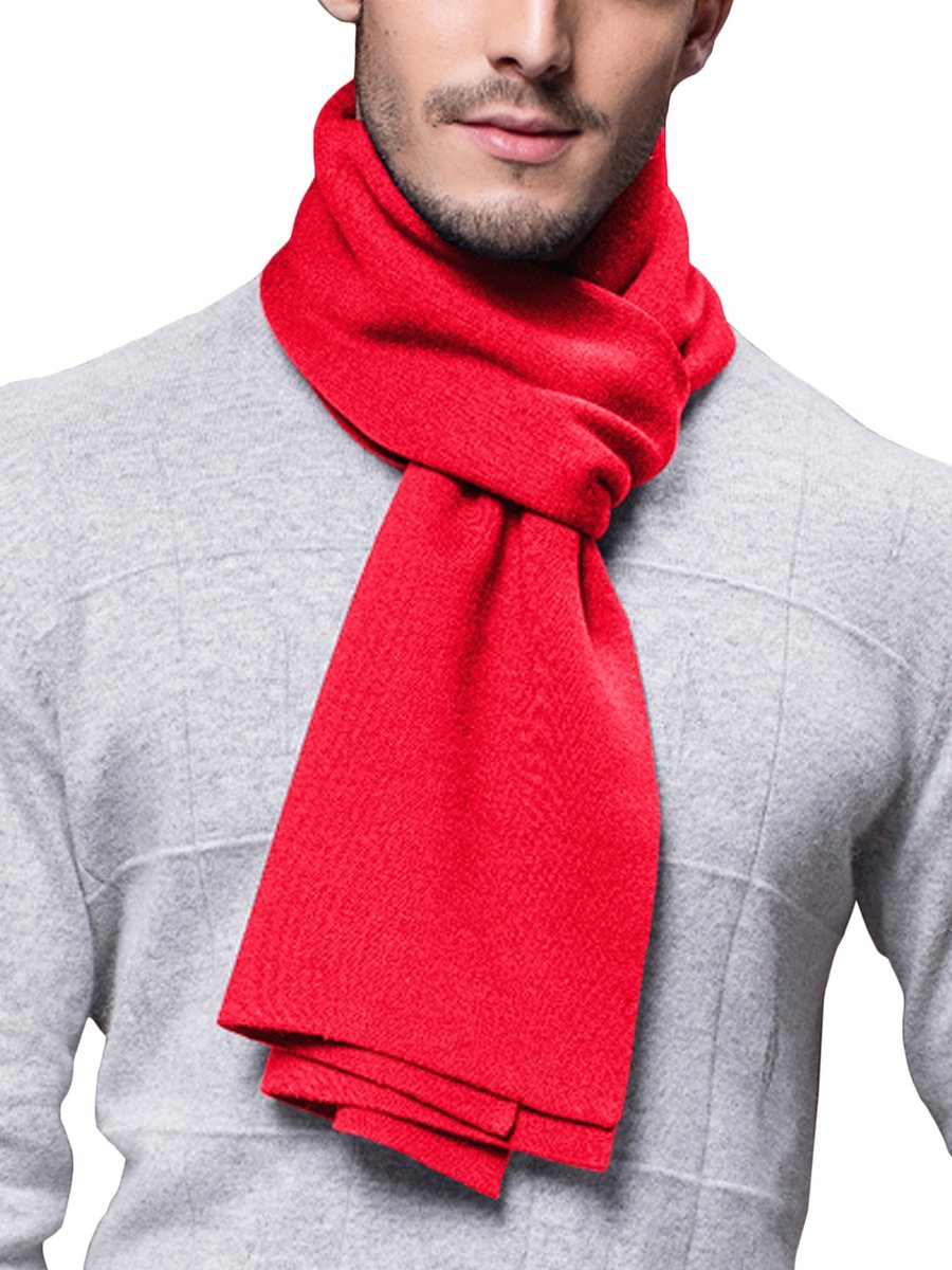 Omgoods - Heren Gebreide Sjaal van Wol voor Herfst en Winter, 180x30 cm in Rood