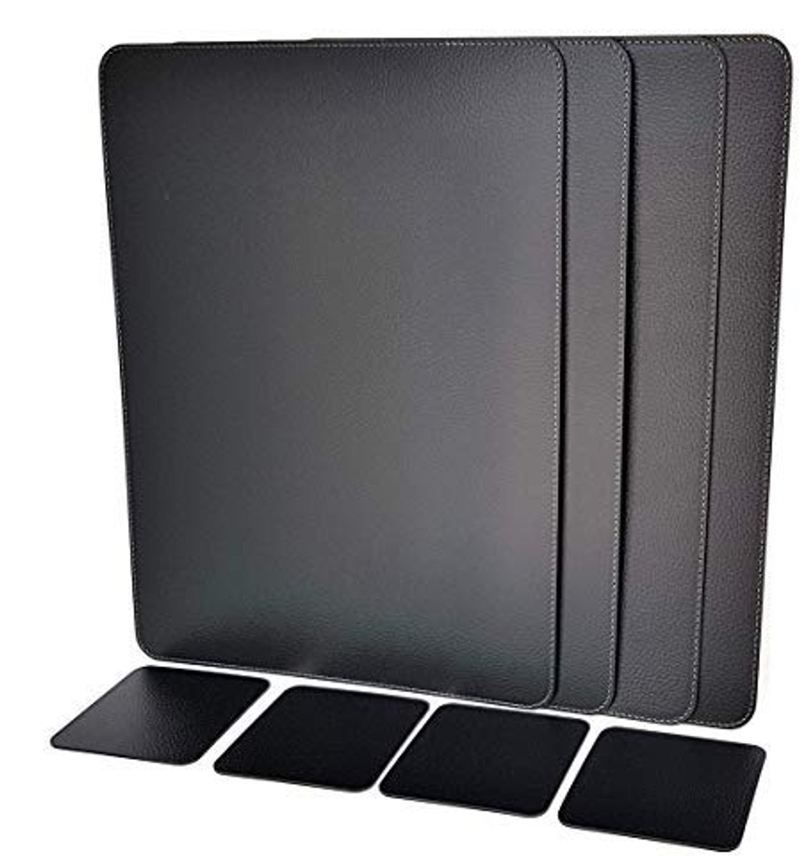 Omgoods - Recycled Leer Grote Placemat en Coaster Set van 4 - Zwart