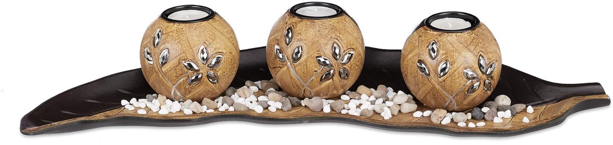 Omgoods - Set van 3 Theelichthouders met Decoratieve Steen