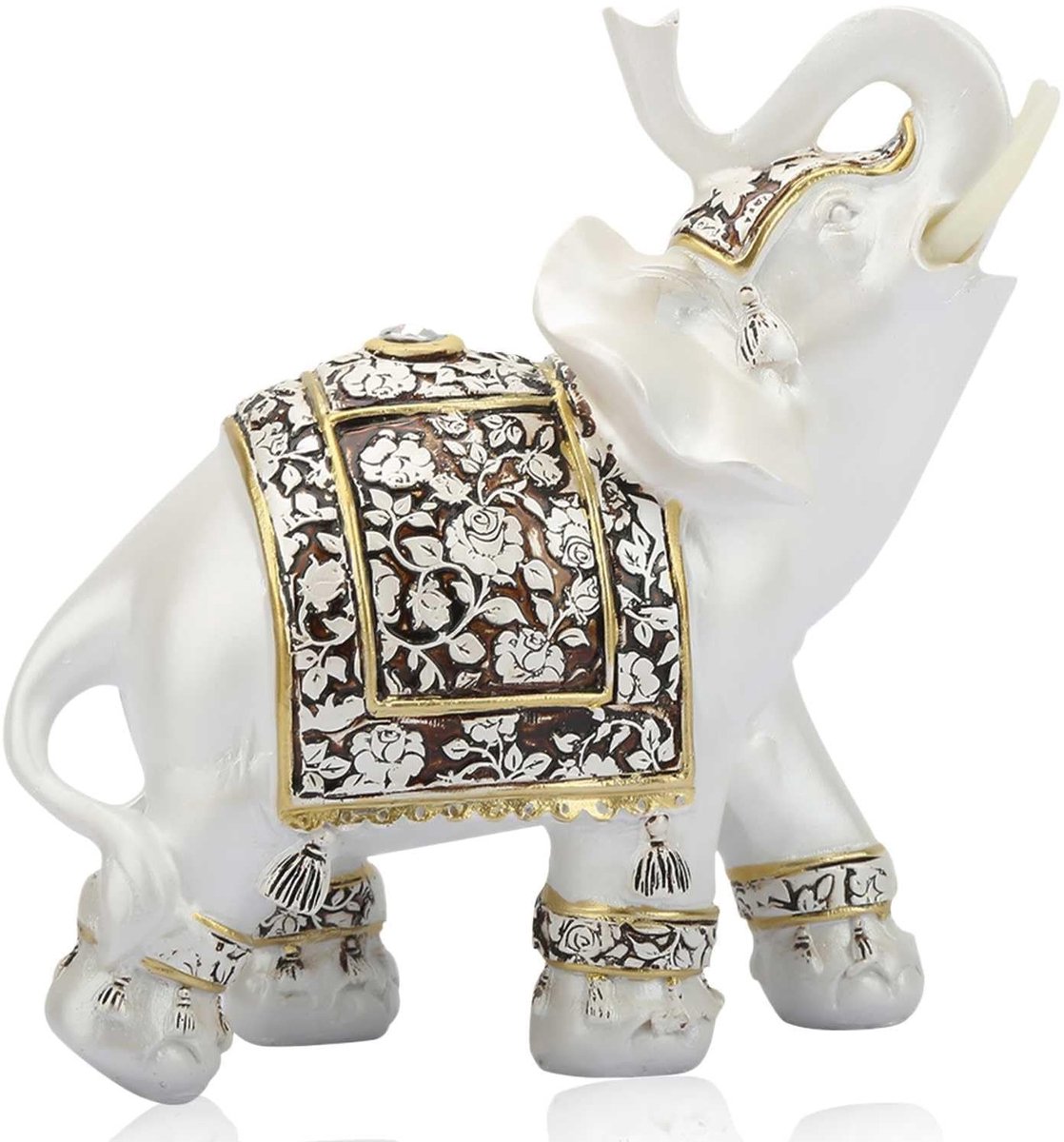 Omgoods- Olifantenstandbeeld Elegante Decoratie - Witte Beeldje - Feng Shui Beeld - Gelukkige Olifant - Kracht en Bescherming - Voortreffelijk Vakmanschap - Decoratiebeeld