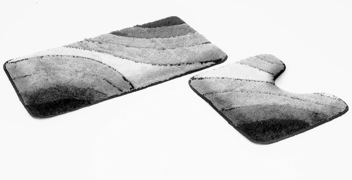 Omgoods - 2-delige Badmat Set Wave in Grijs