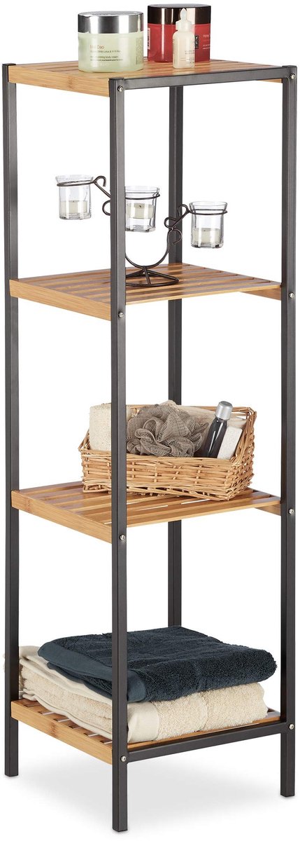 Omgoods - Multifunctionele Opbergrek met 4 Planken van Hout en Metaal