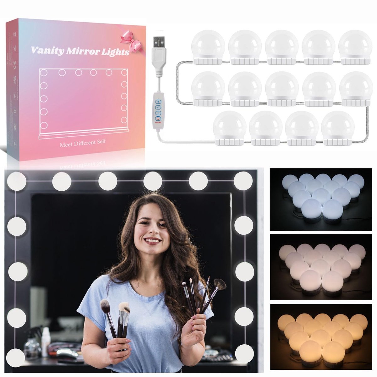 Omgoods - Hollywood Spiegellichtset met 14 Dimbare Lampen - Make-uptafel Verlichting