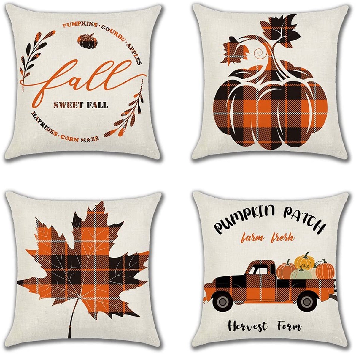 Omgoods - Set van 4 Herfst Kussenhoezen 40x40cm Linnen