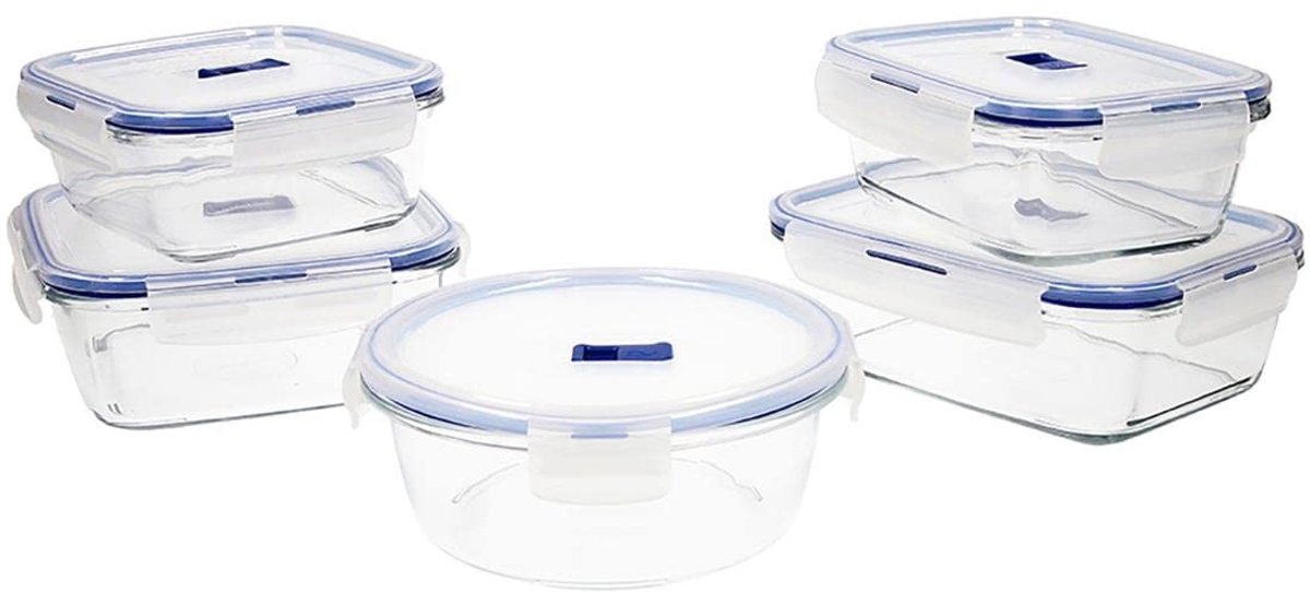 Omgoods - Set van 5 Luchtdichte Glascontainers voor Voedselopslag