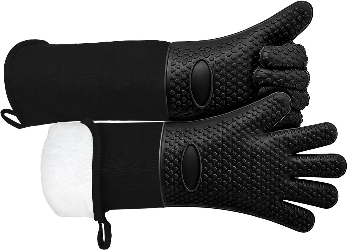 Omgoods - Extra Lange Hittebestendige Siliconen Ovenhandschoenen - Zwart en Antislip