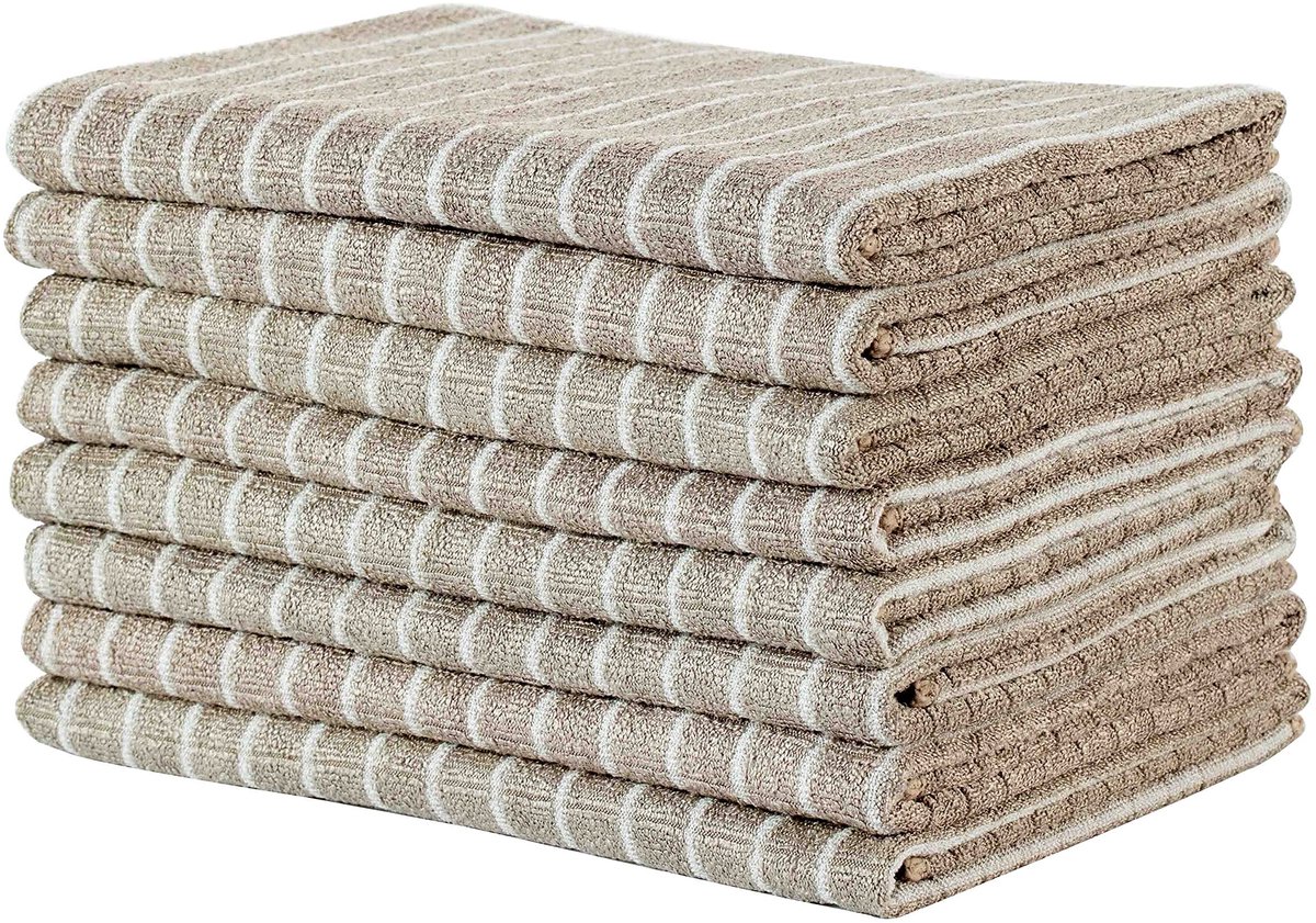 Omgoods - Set van 8 Microvezel Keukenhanddoeken 45 x 65 cm in Khaki