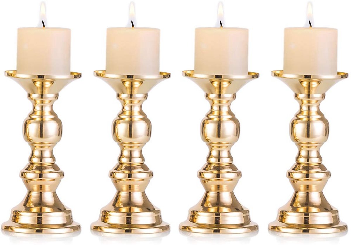 Omgoods - Set van 4 Gouden Kaarsenhouders voor Tafel