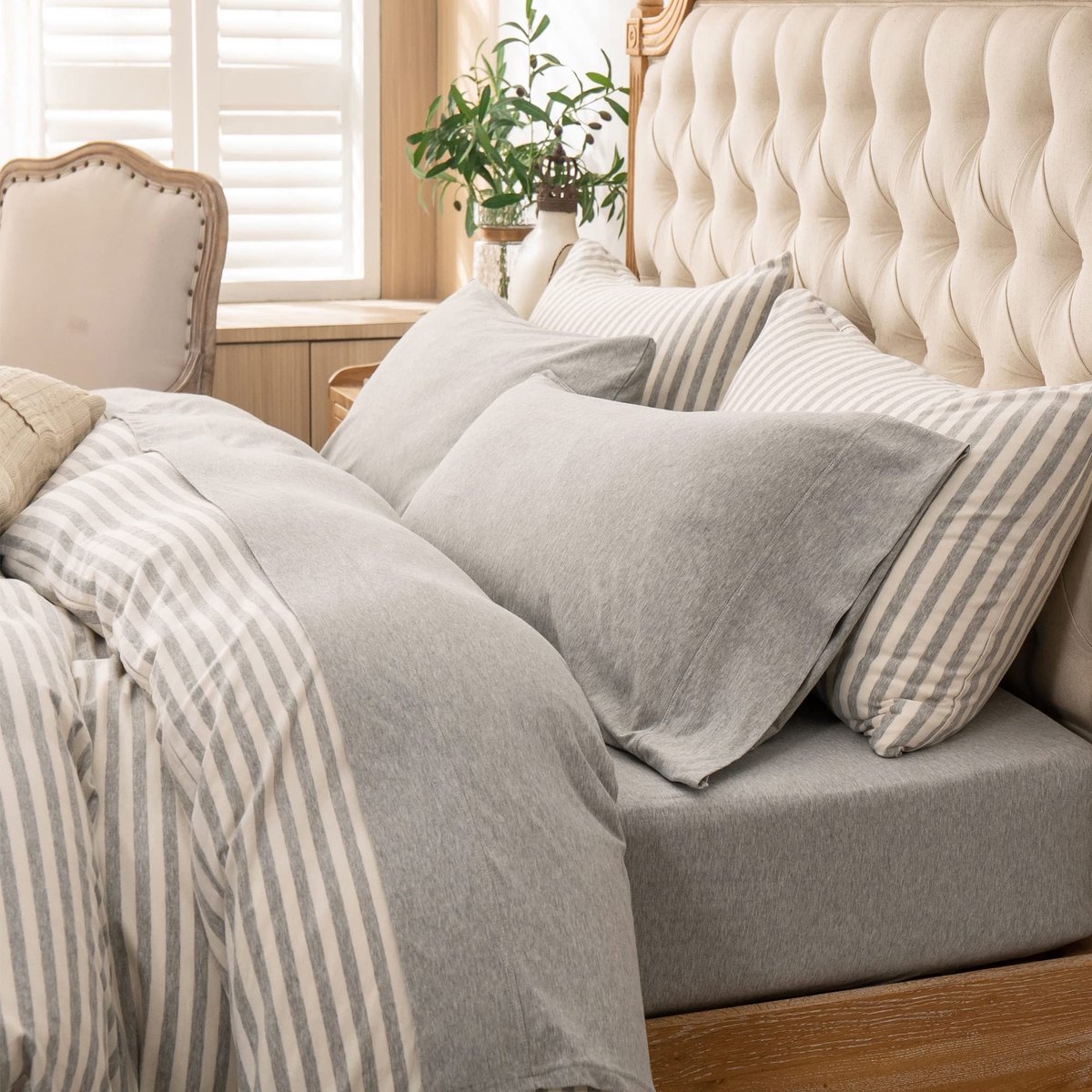 Omgoods - 4-delig Jersey Knit Laken Set van 100% Katoen in Lichtgrijs