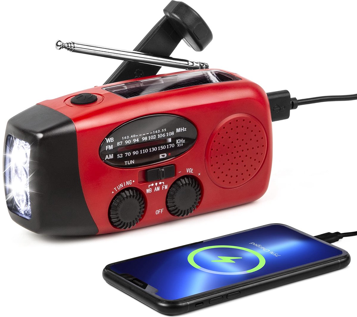 Omgoods - Solar Noodradio met AM/FM en Alarm - Draagbaar en Oplaadbaar
