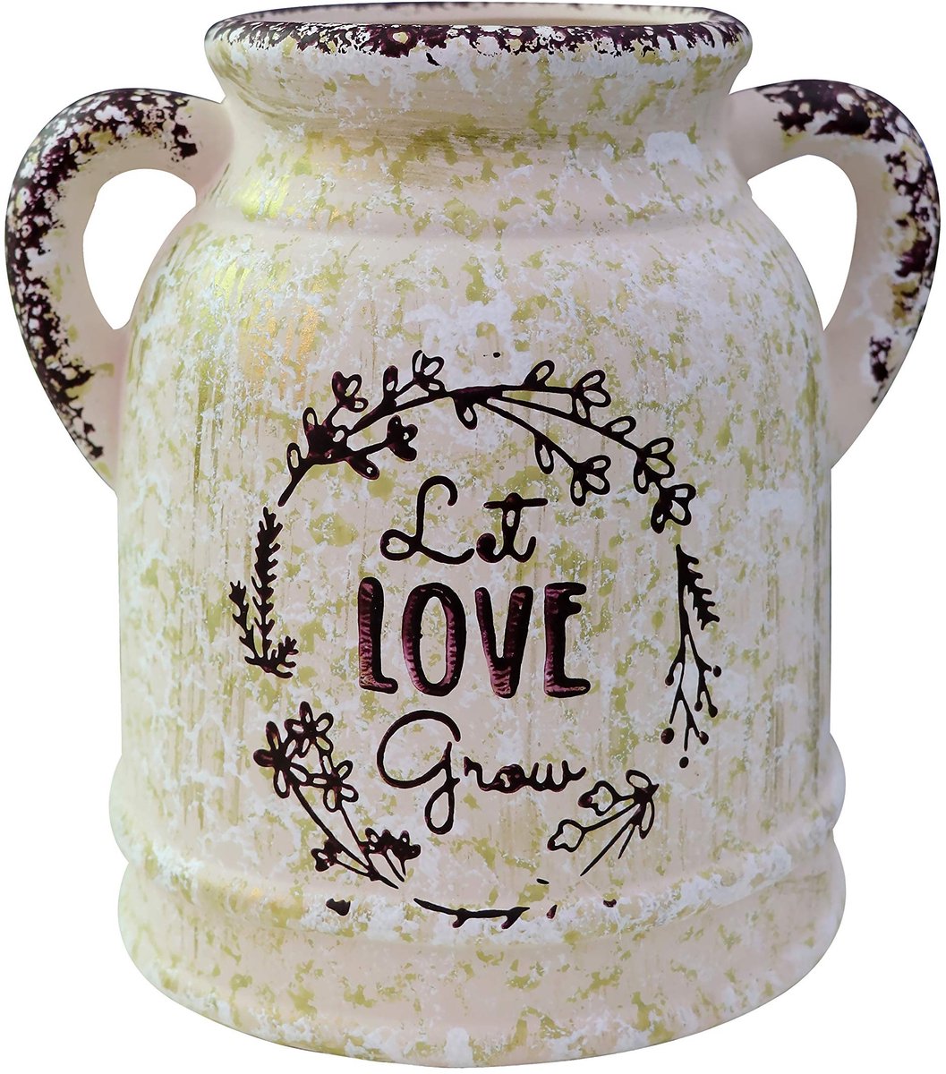 Omgoods - Rustieke Keramische Vaas - Vintage Melkkan voor Bloemen