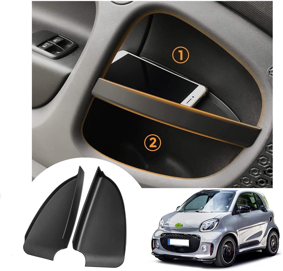 Omgoods - 2 Stuks Opbergdoos voor Deurgreep voor Smart Fortwo