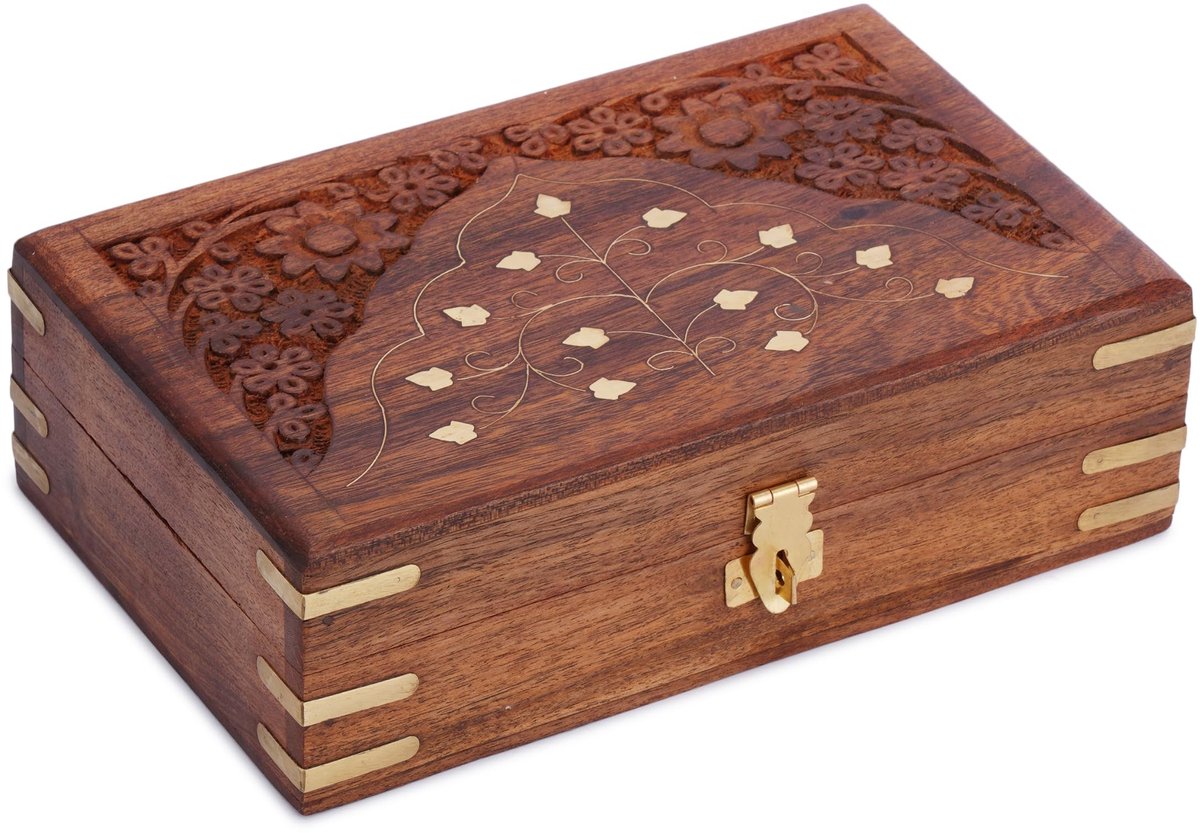 Omgoods - Houten sieradenbox met handgegraveerd bloemenontwerp