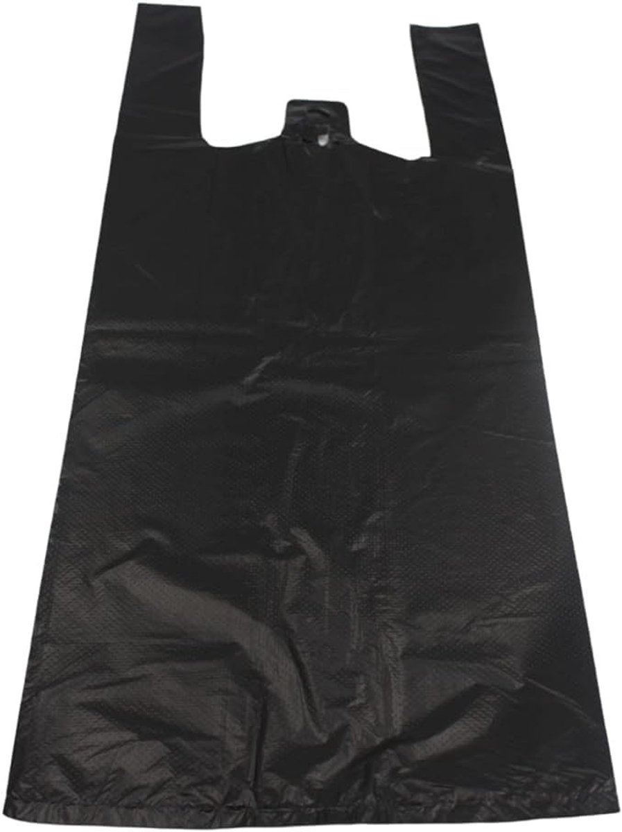 Omgoods - 100 Stuks Zwarte Plastic Draagtas Veststijl Groot