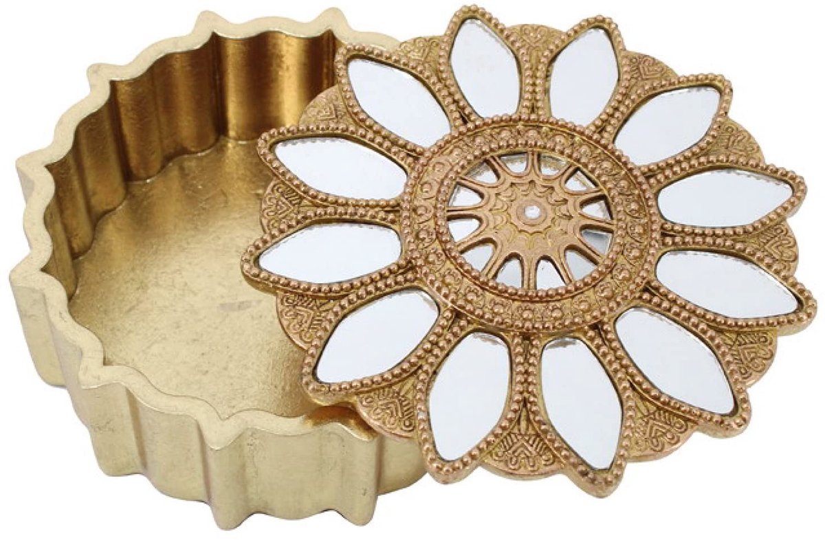 Omgoods - Resin Bloemenbox met Spiegel in Goud, 19 x 19 x 8.5 cm