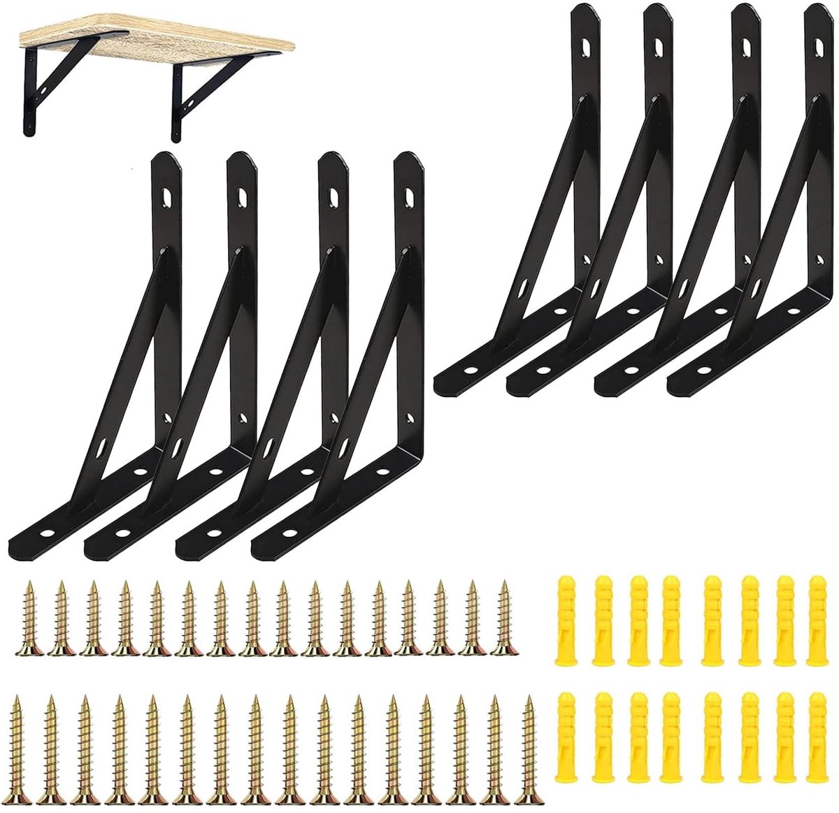 Omgoods - Zwarte Metalen Hoekplankdrager voor Wandmontage (Set van 4)