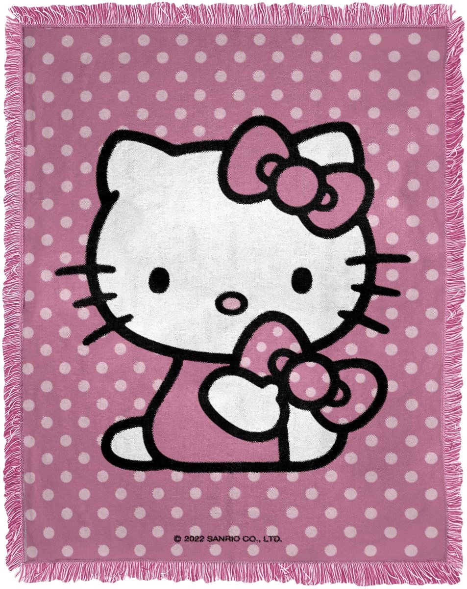 Omgoods - Woven Jacquard Plaid Dekentje met Hello Kitty Motief
