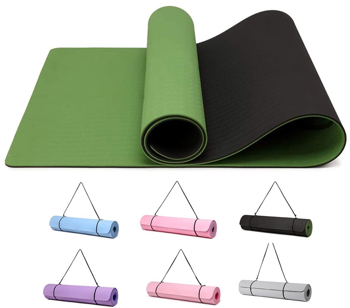 Omgoods - Antislip Yogamat van TPE - 6 mm Dikke Gymnastiekmat met Draagriem voor Binnen en Buiten