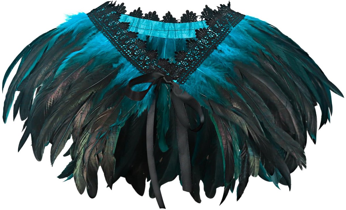 Omgoods - Dames Natural Feather Sjaal met Poncho-Kraag - One Size - Blauw