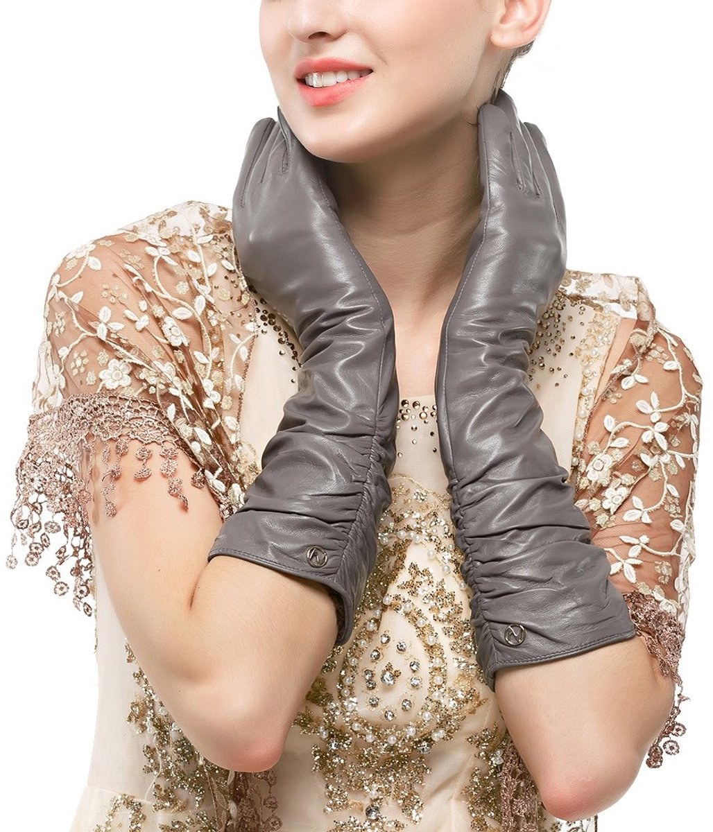 Omgoods - Lange Dames Leren Winterhandschoenen met Rimpels