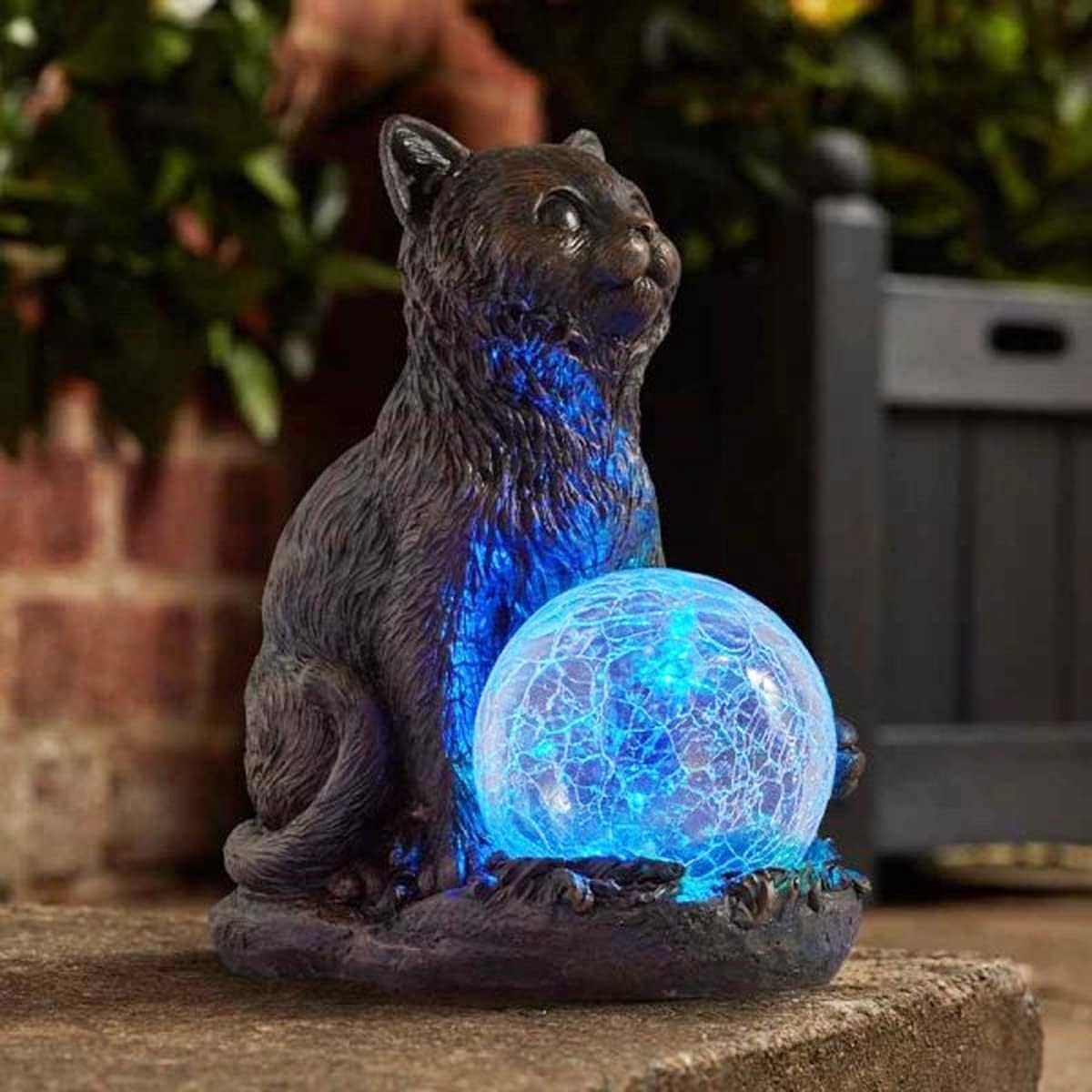 Omgoods - Zonne-energie Kat Tuinornament met LED Verlichting