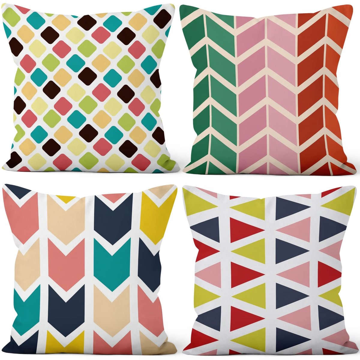 Omgoods - Set van 4 Geometrische Kussenhoezen 55x55cm Zacht Pluche
