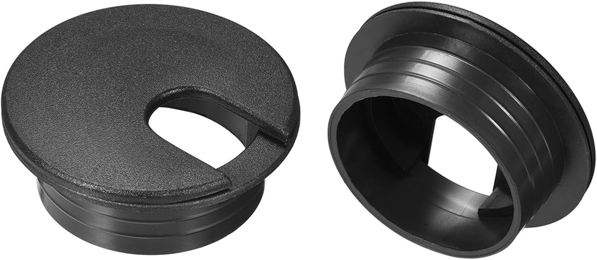 SnelShoppen - Set van 2 Kabelgat Cover 3.5 cm ABS Kunststof Grommet voor Bureau, Kantoor, Zwart, Duurzaam, Hittebestendig, Voor Kabelbeheer