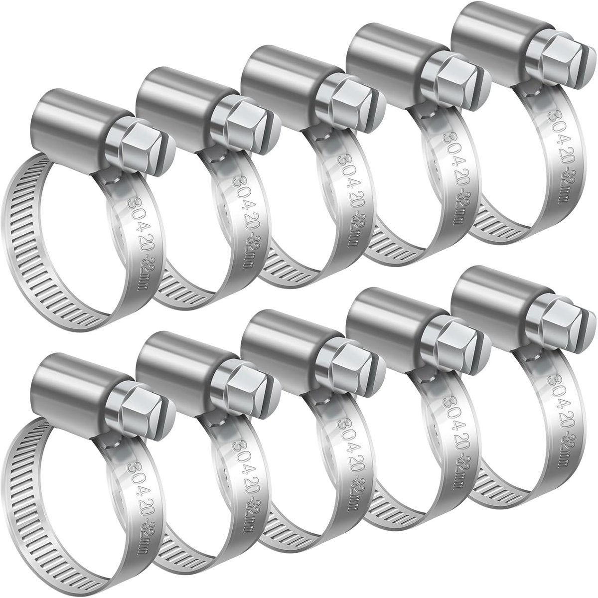 SnelShoppen - 10x Verstelbare Slangenklemmen 20-32mm RVS Wormdrive Klemmen voor Bevestigen van Aansluitingen Gasleiding, Waterleiding en Brandstofleid