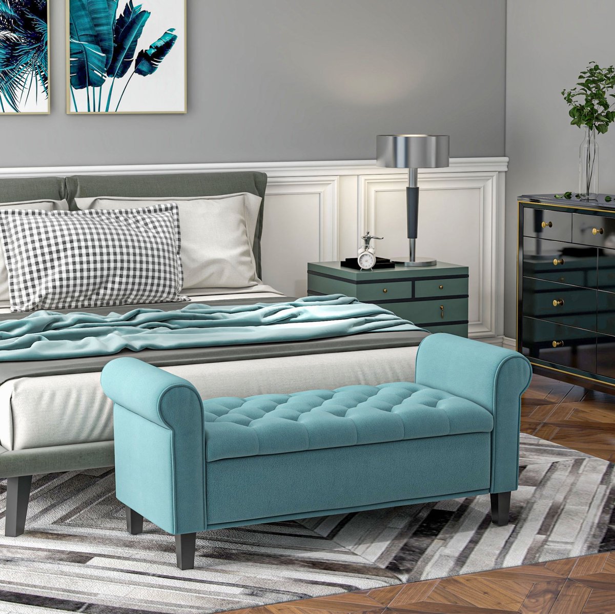 COVREO Bedbank 126x48,5x57 cm groen, polyester met opbergruimte