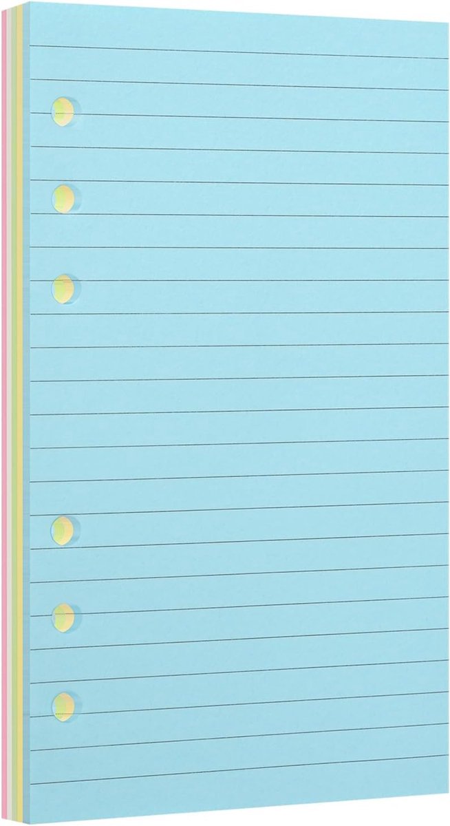 SnelShoppen - A6 Lijnpapier - Gekleurde Pagina's voor A6 Vulbare 6-Ring Map Notitieboek - 6-Gat Perforatie - Herbruikbare Vullingen - Inktvriendelijk