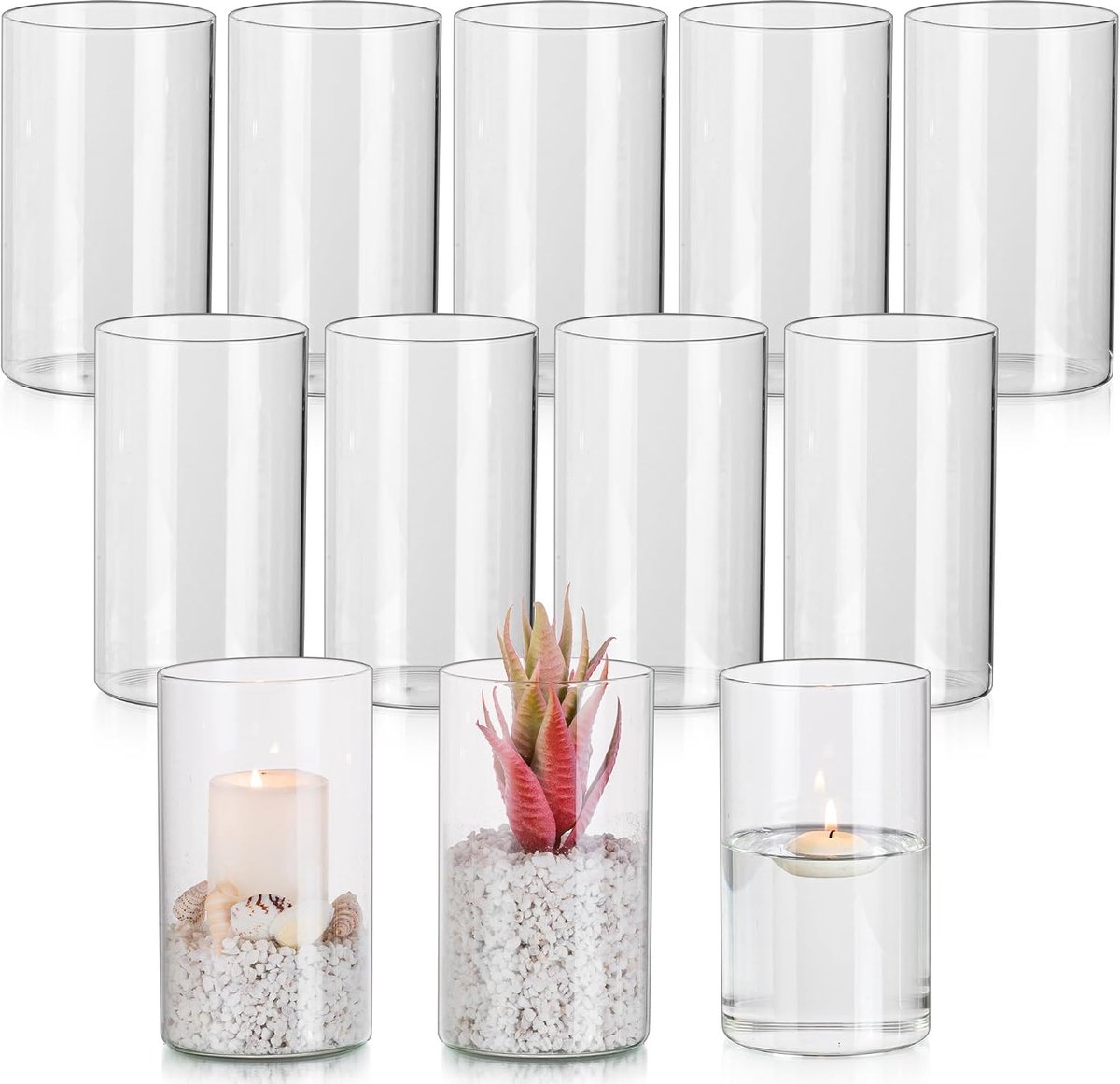 SnelShoppen - Glazen Hurricane Kaarsenhouders Set van 12 voor Pijlerkaarsen, Cylindervormige Kaarsenhouders voor Woonkamer, Tealight Votive Sticks en