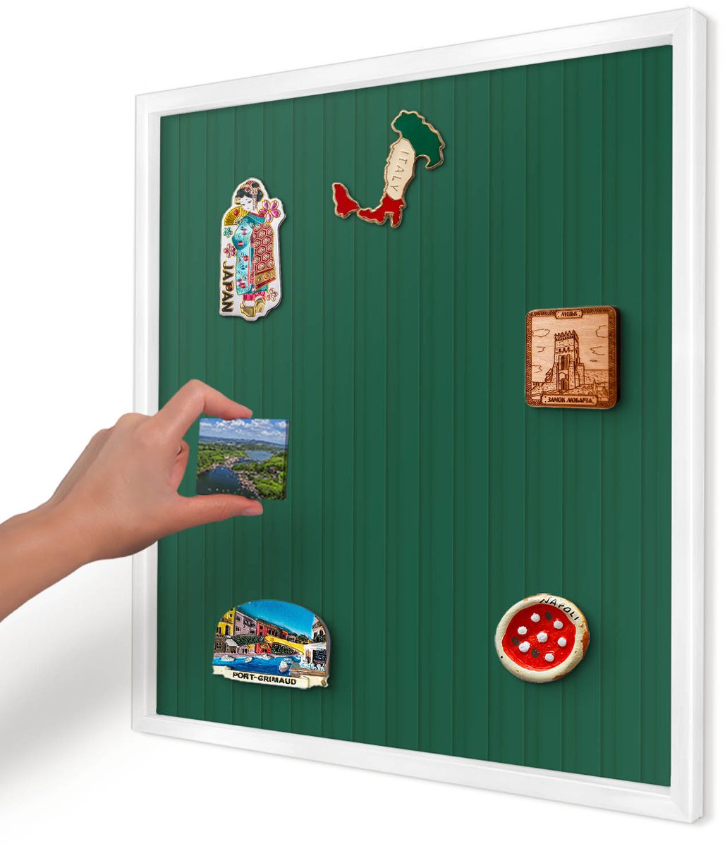 Artprintcave Groente Magneetbord mit Witte Lijst - 50x50 cm - Groene Strepen Magneet Bord mit Frame - Minimalist Magneetbord Voor Foto's - Achtergronden En Patronen
