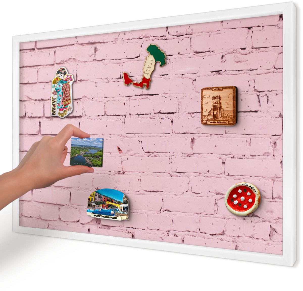 Artprintcave Roze Magneetbord mit Witte Lijst - 60x40 cm - Roze Baksteen Magnetisch Bord Voor Magneten - Minimalist Bord Voor Magneten - Texturen