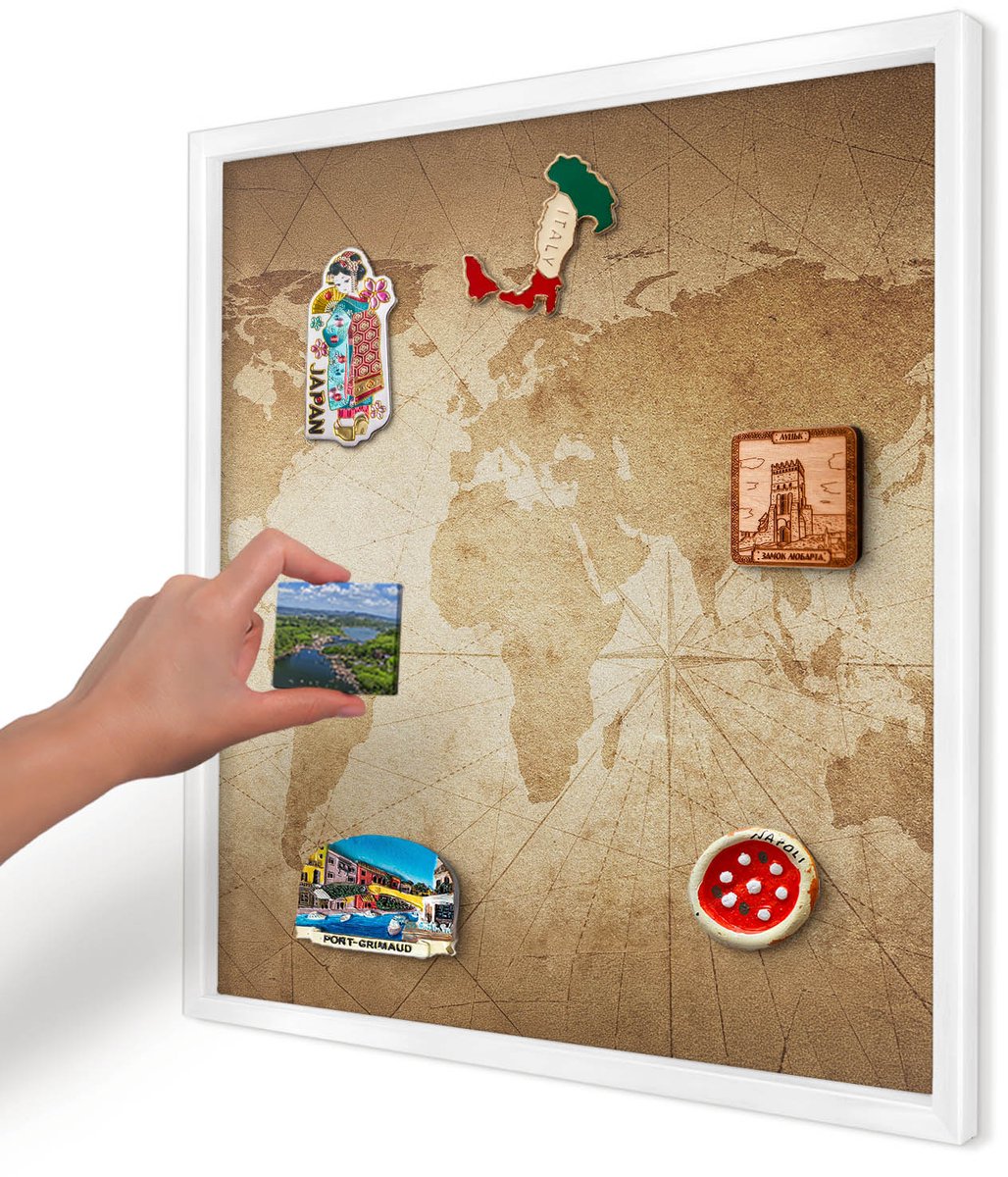 Artprintcave Beige Magneetbord mit Witte Lijst - 50x50 cm - Oude Kaart Magnetische Organizer - Vintage Magnetisch Bord Voor Magneten - Kaarten