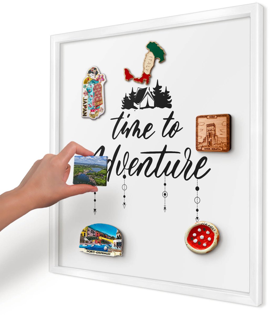 Artprintcave Wit Magneetbord mit Witte Lijst - 50x50 cm - Avontuur Wacht. Wandbord Magnetisch - Minimalist Magnetisch Bord Voor Magneten - Teksten