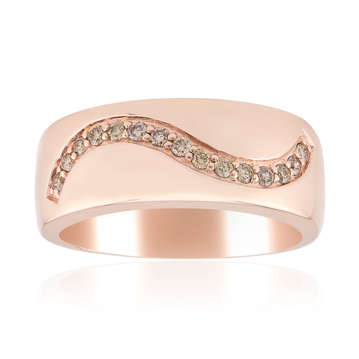 Cavill - Zilveren Golvende Ring - 925 Sterling Zilver Roségoudverguld - 15 I1 Argyle-Rose Diamanten Pavé - Brede Elegante Damesring