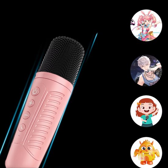Karaokeset voor kinderen - Uitgerust met 2 microfoons - Bluetooth-luidspreker - Met RGB-verlichting - Draadloze draagbare luidspreker - LED-verlichting - 1200 mAh batterij - Afspelen via USB-stick - Roze — afbeelding 2