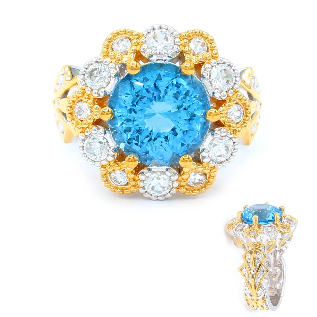 Cavill - Elegante Damesring 925 Sterling Zilver Palladium - 5,373 ct Blauwe Topaas & 1,426 ct Zirkonia - Blauw Edelsteen Ring