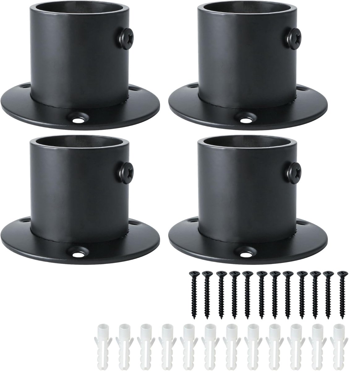 SnelShoppen - Stalen Flens Houder voor Kledingrail met Verstelbare Schroef, Eindhouder voor Gordijnroede, Diameter 32 mm, Mat Zwart, Duurzaam en Elega