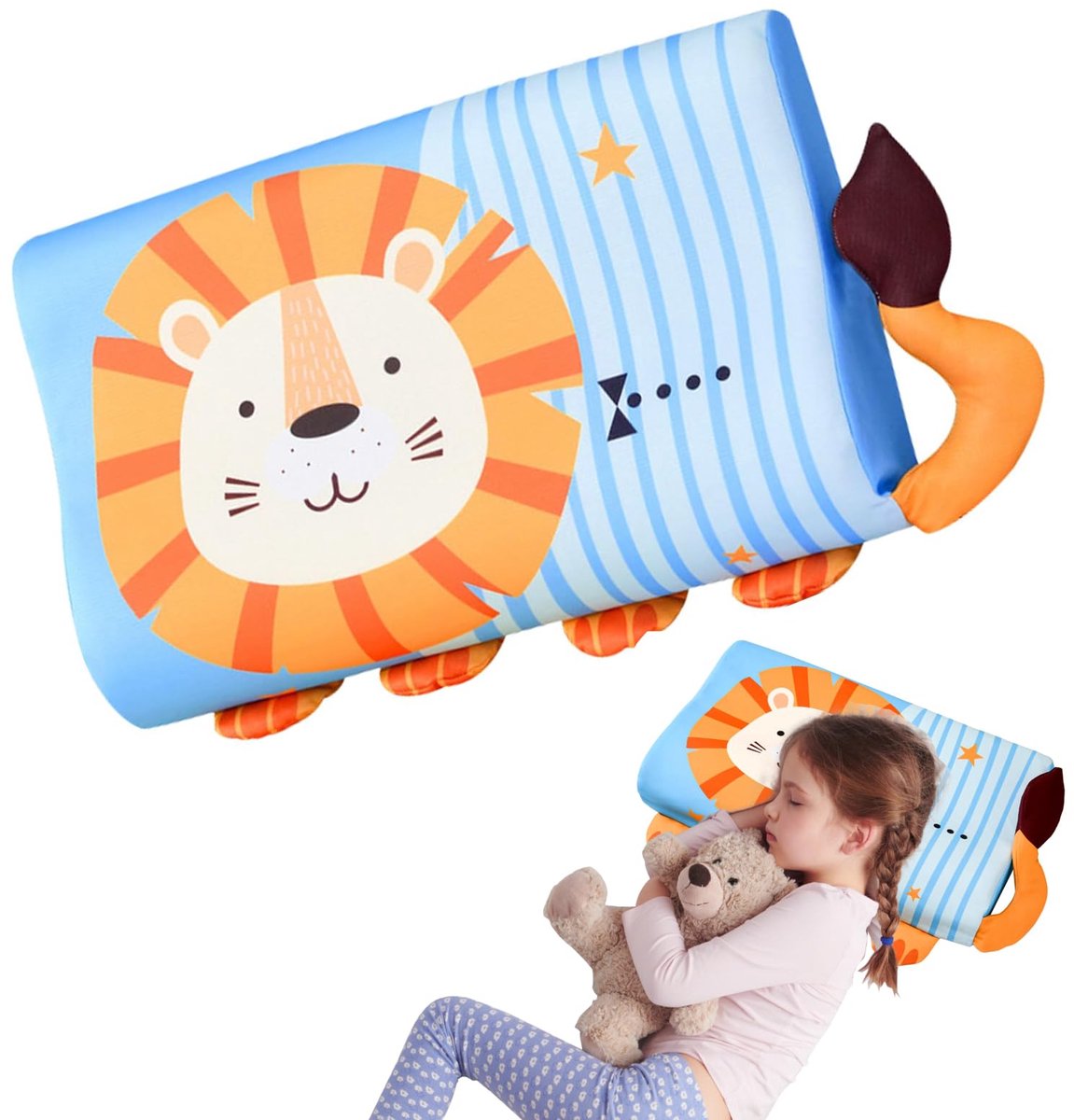 SnelShoppen - Ergonomisch Kinderkussen 46x27 cm voor Kinderen, Ademend Kawaii Dierendesign, Zacht Hoofdkussen met Afneembare Overtrek, Perfect voor Sl